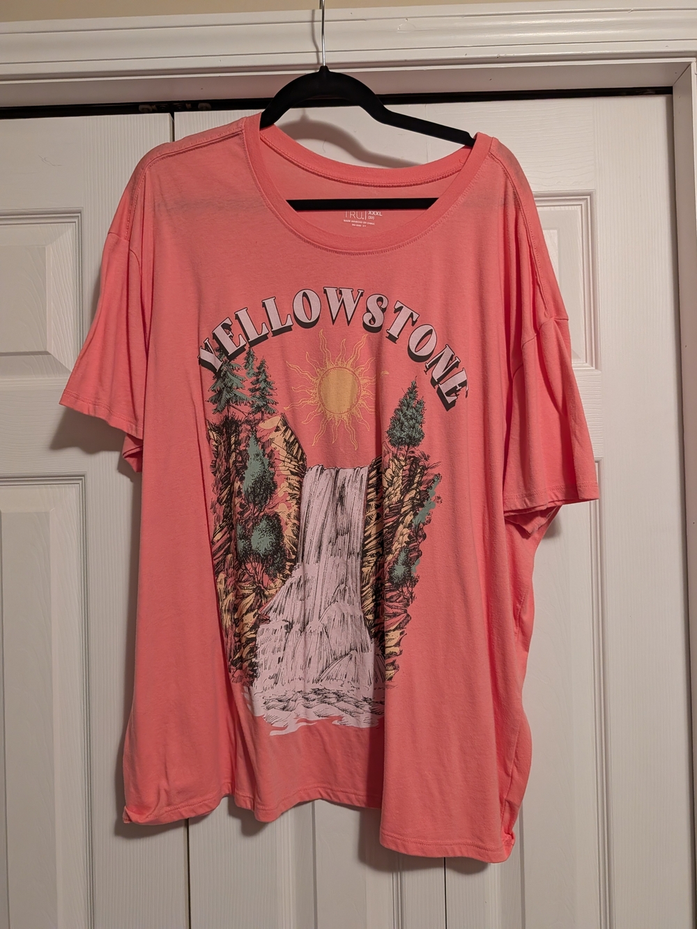 Yellowstone Graphic Tee - Coral Pink Short Sleeve Women's Top
